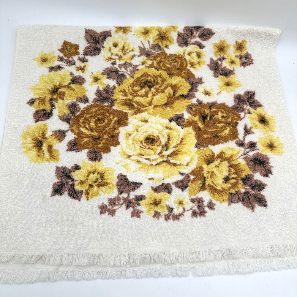 Vintage Happy Home Yellow Floral Bath Towel With Fringe